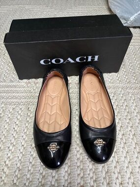 COACH Black Leather and Patent Cap-Toe Ballet Flats